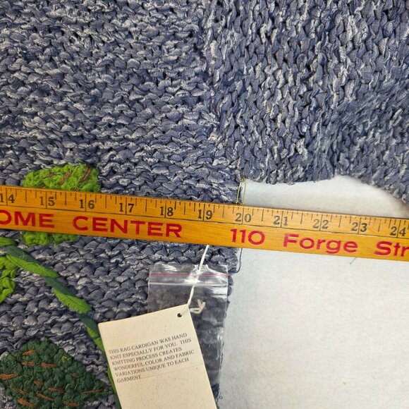 Floral Hand Knit Rag Cardigan L XL Denim Blue Bellepointe Vintage Deadstock - Picture 9 of 10